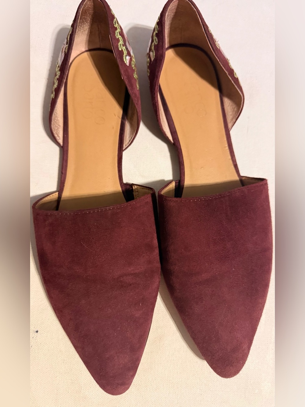 Franco Sarto Burgundy Suede Pointed D'Orsay Flats Size-9.5